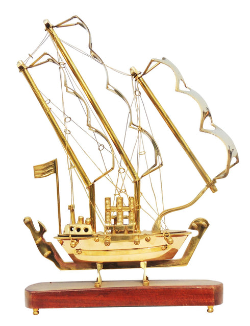Brass Table Ship With Wooden Base 1.78kg